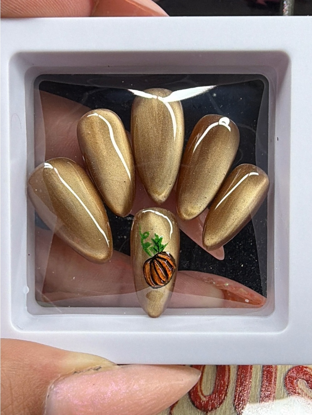 Tan cat eye Pumpkin Accent Press-On Nails
